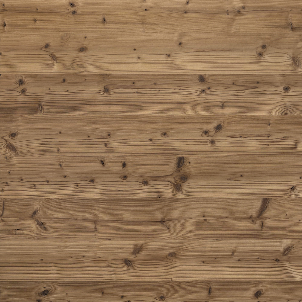 Strukturierte Oberfläche mit lebendiger Maserung und charakteristischen Ästen in einem warmen Mittelbraunton, ideal für natürliche Raumgestaltung.