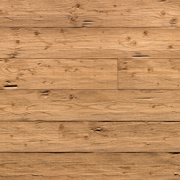 Rustikale Holzoberfläche mit gehackter, geprägter und gebürsteter Struktur in Altholzoptik. Deutliche Maserung, raue Textur und natürliche Gebrauchsspuren verleihen dem Holz einen authentisch gealterten Charakter.